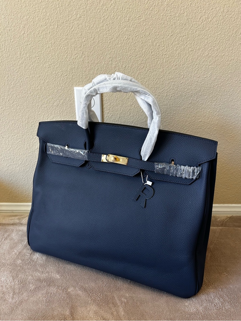 40cm XXL Midnight Blue Top Handle Leather Satchel